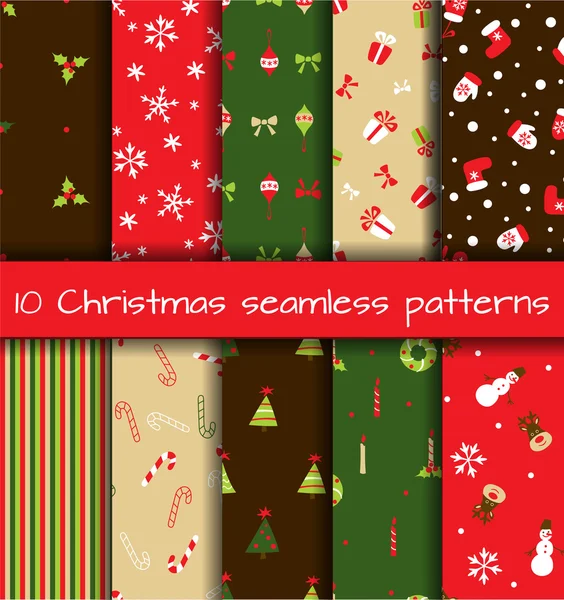 Set of 10 Christmas seamless patterns — Stock Vector