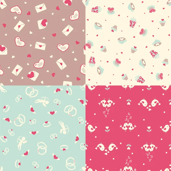 Set of four romantic seamless pattern — Stock Vector