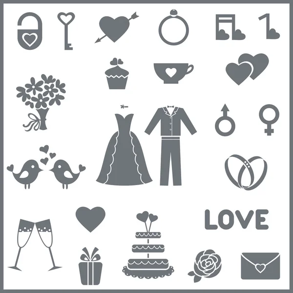 Ensemble d'icônes vectorielles plates pour le mariage ou la Saint Valentin — Image vectorielle