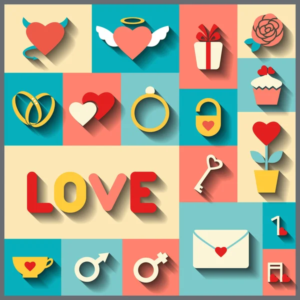 Plat pictogrammen voor bruiloft of valentine's day — Stockvector