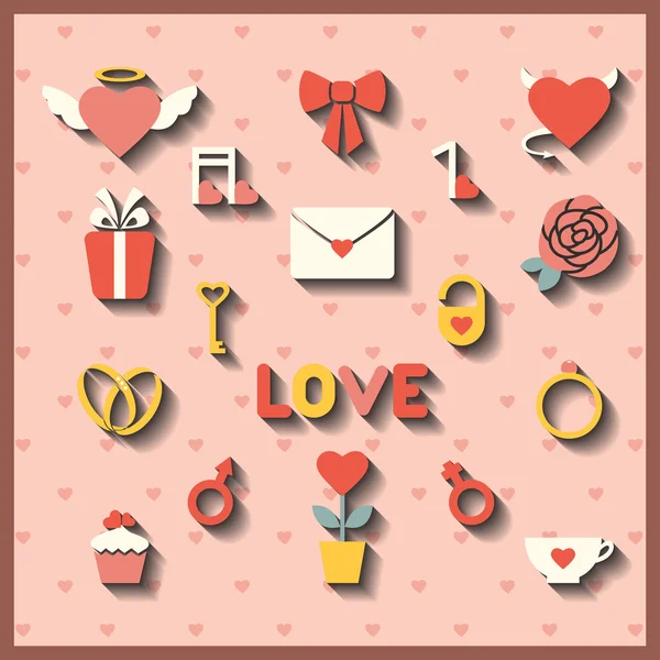 Iconos planos para bodas o San Valentín — Vector de stock