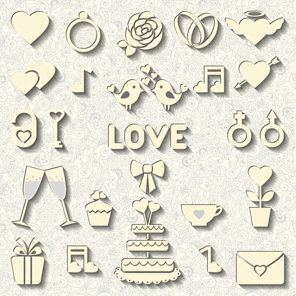 Conjunto de iconos vectoriales para boda o San Valentín — Archivo Imágenes Vectoriales