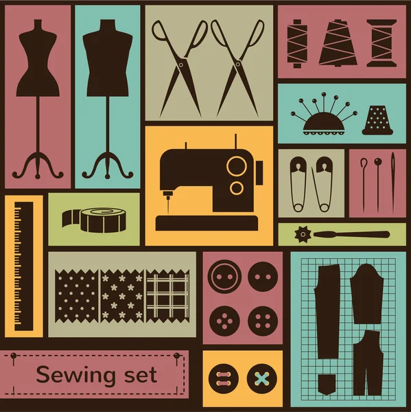 Vector flat sewing icons set — Stock Vector