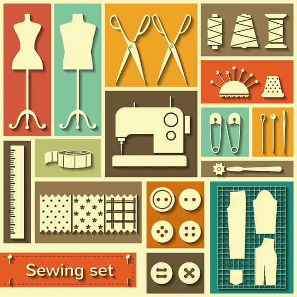 Vector flat sewing icons set — Stock Vector