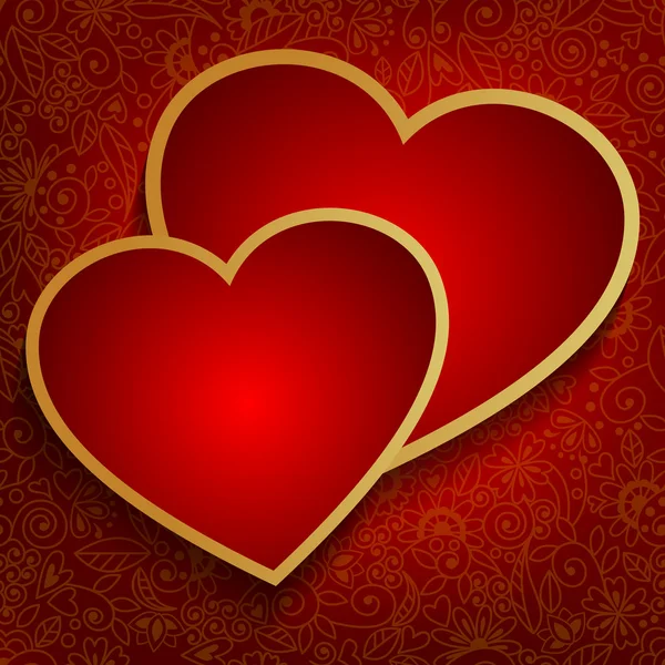 Valentine's background with two red hearts — Stock Vector