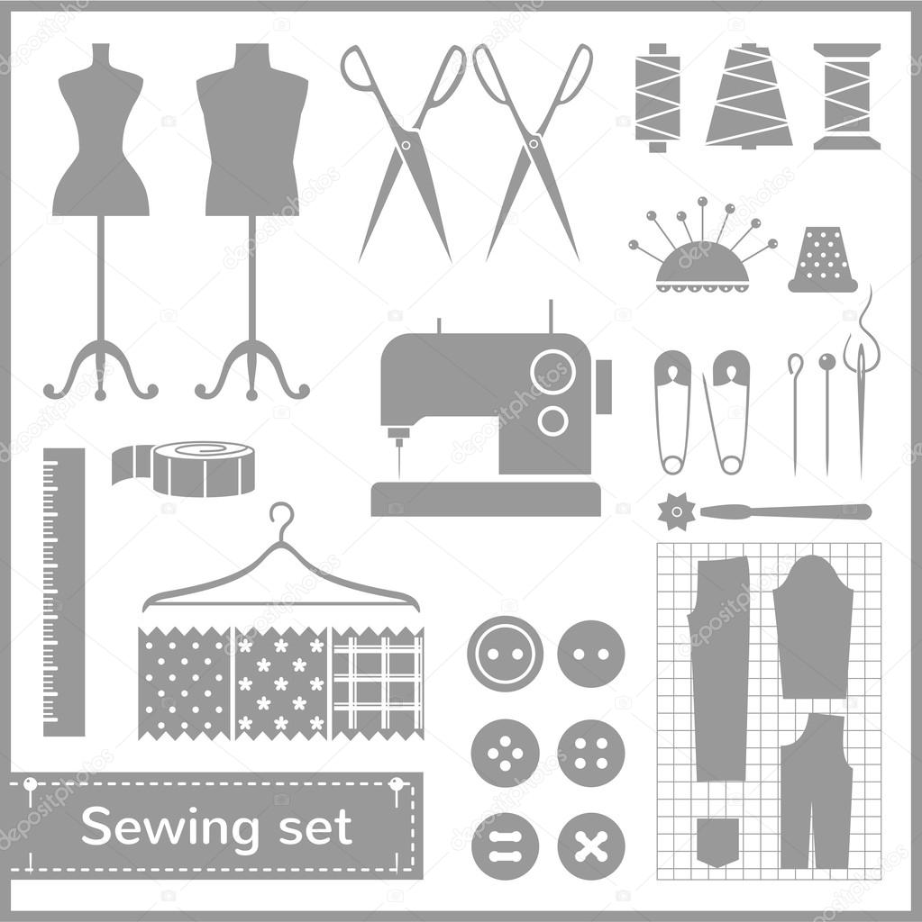 Vector flat sewing icons set
