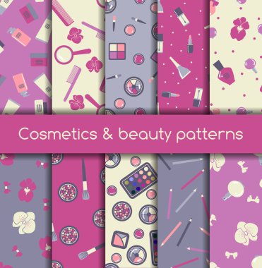 Cosmetics and beauty seamless patterns clipart