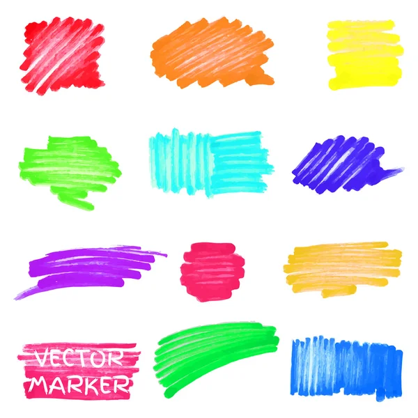 Conjunto de manchas marcadoras coloridas vetoriais — Vetor de Stock