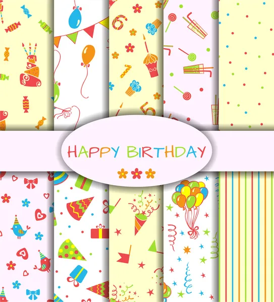 Set of ten happy birthday patterns — Stock Vector