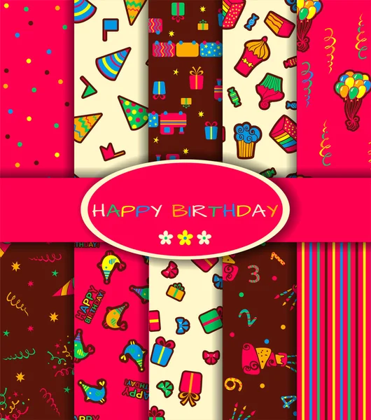 Conjunto de diez patrones de feliz cumpleaños — Archivo Imágenes Vectoriales
