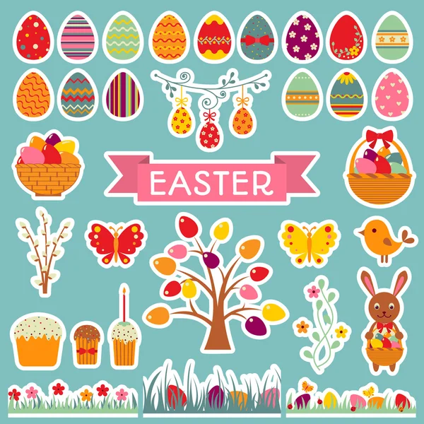 Ensemble de stickers Pâques. — Image vectorielle