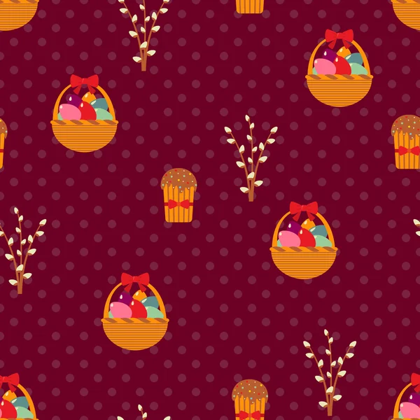 Modèle sans couture de Pâques avec des œufs et des gâteaux . — Image vectorielle