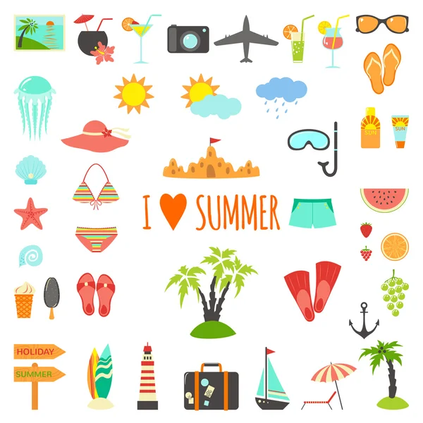 Set of flat summer elements — Stock Vector