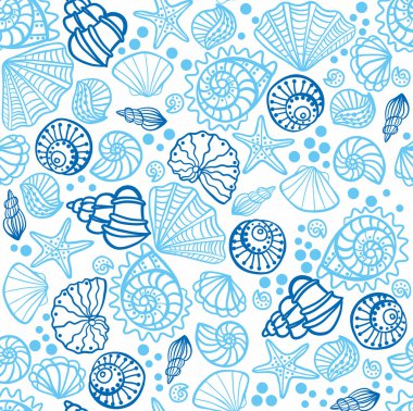 Seamless pattern with seashells on white background. clipart