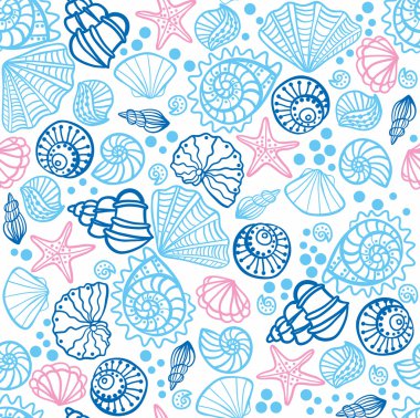 Seamless pattern with seashells on white background. clipart