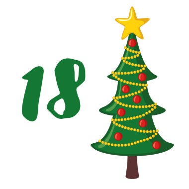 Noel Advent takvim şablonu. Vektör çizimi. Noelin 18 günü.