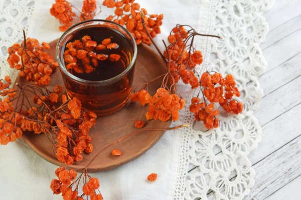 Chá Medicinal Feito Berries Vermelho Viburnum Bagas Contêm Vitaminas Úteis — Fotografia de Stock