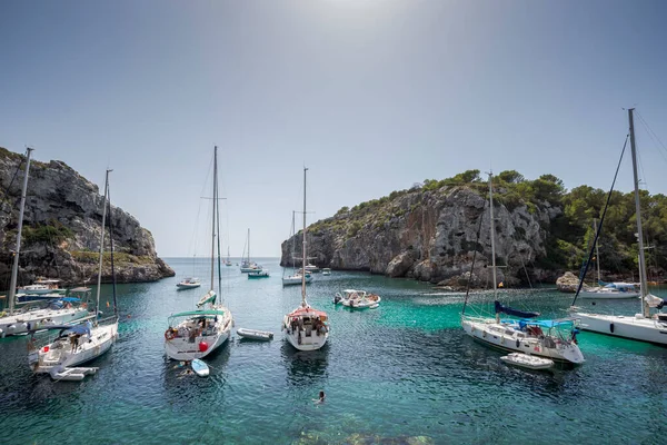 Alaior Spain August 2021 Sailing Boats Anchored Cales Coves Famous — Stock Photo, Image