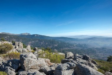 Views of Guadarrama Mountains from Luis Rosales lookout, in Fuenfria Valley, municipality of Cercedilla, province of Madrid, Spain