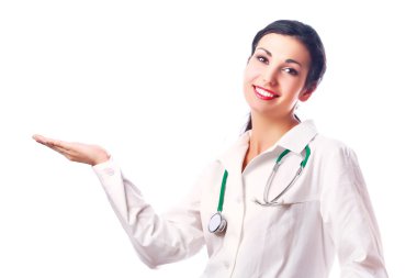 bir şey el üstünde tutan genç kadın başarılı doktor