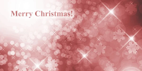 Red christmas background with defocused lights, snowflakes and text Merry christmas. — Stock Photo, Image