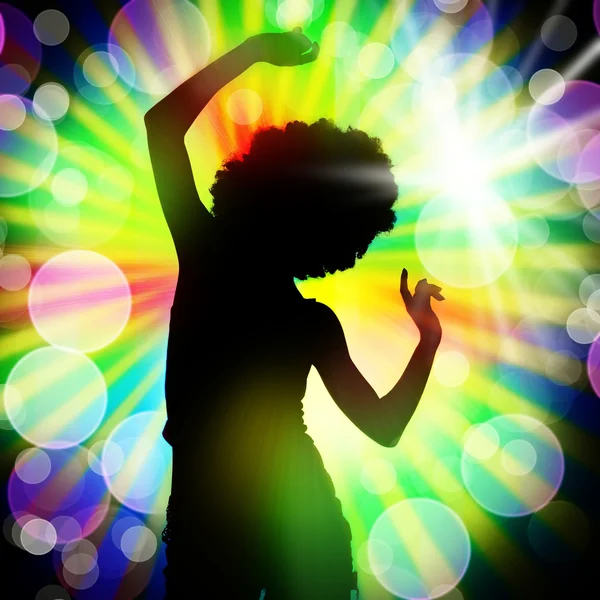 Silhouette of dancing girl against disco lights — Stock Photo, Image