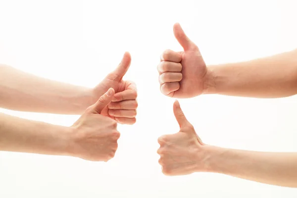Quatro mãos mostrando sinais de polegar para cima — Fotografia de Stock