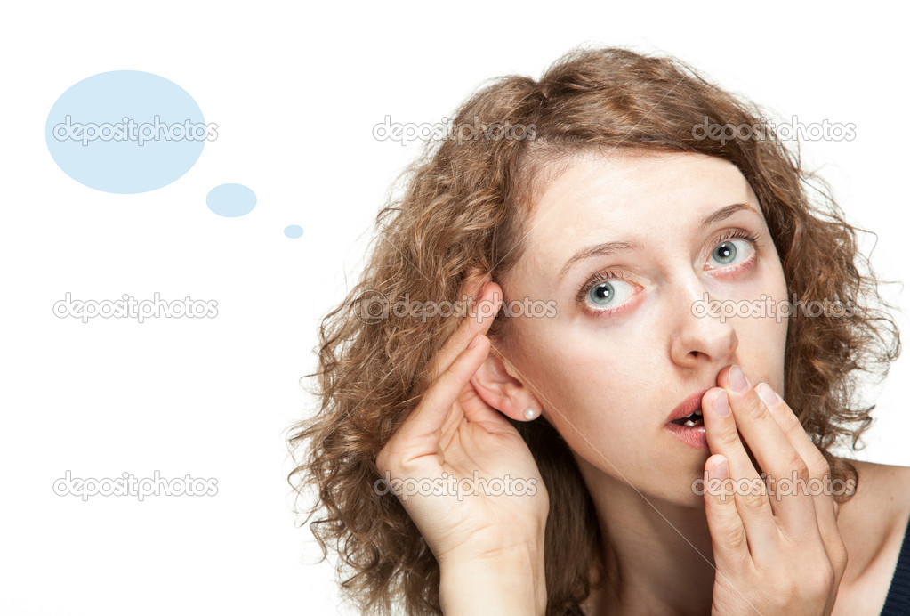 Young woman trying to overhear something