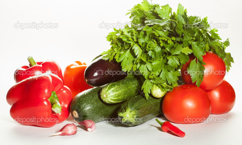 Vegetable assortment: raw fresh summer vegetables