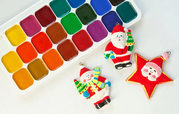 Farby kolorowe zabawki zestaw i nowy rok — Zdjęcie stockowe