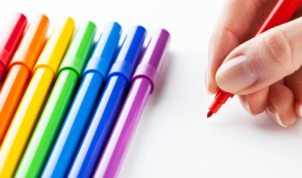 Painting with multicolored felt tip pens — Stock Photo, Image