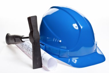 çekiç, kask ve plan