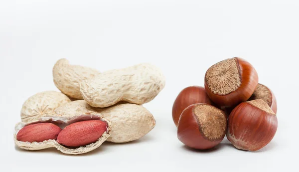 Un puñado de cacahuetes y nazelnuts — Foto de Stock
