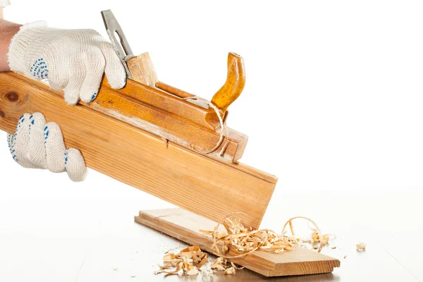 Closeup image of manual worker and classic grinder — Stock Photo, Image