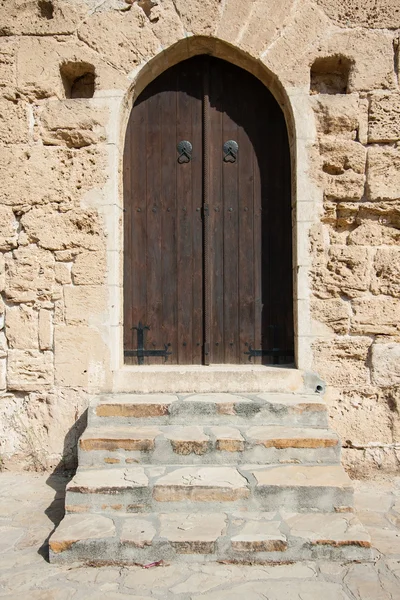Closed wooden door of medieval fortress — Stock Photo, Image