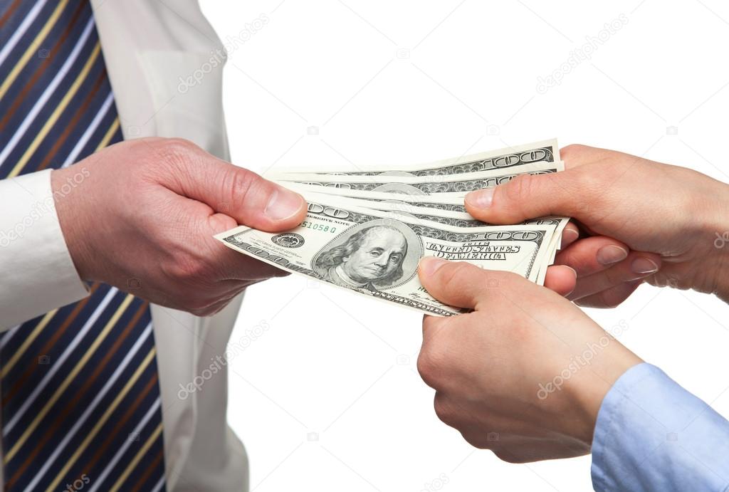 Human hands exchanging money