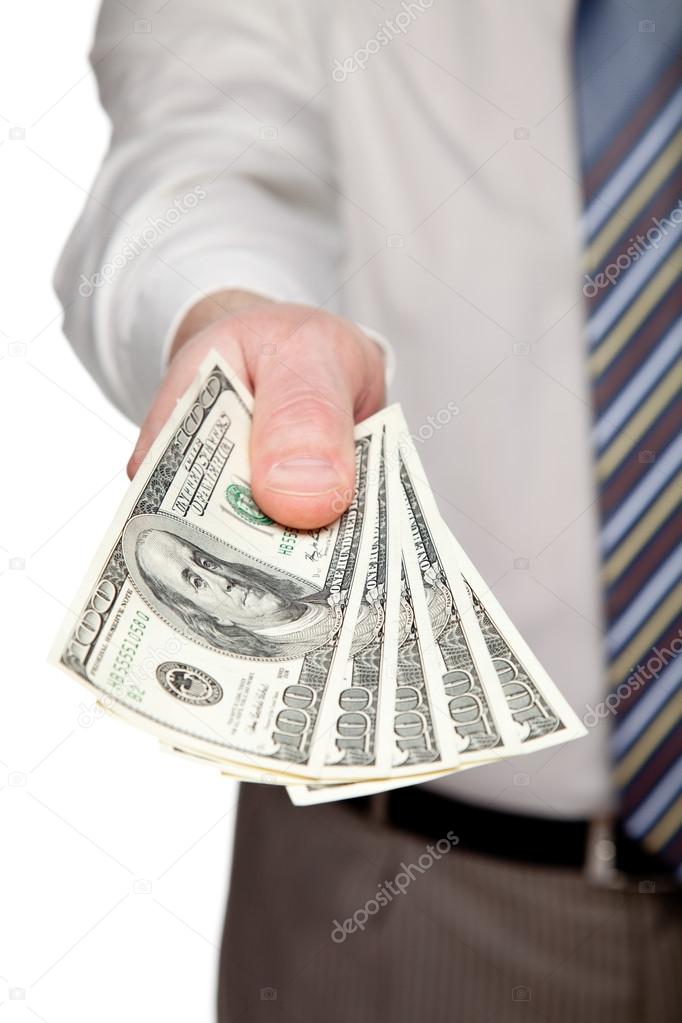 Human hand reaching out money