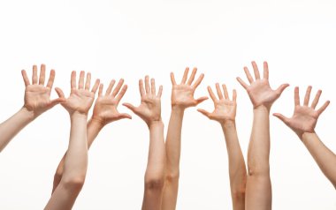 Many hands reaching out in the air clipart