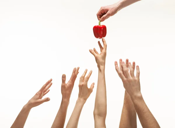 Many hands want to get pepper — Stock Photo, Image