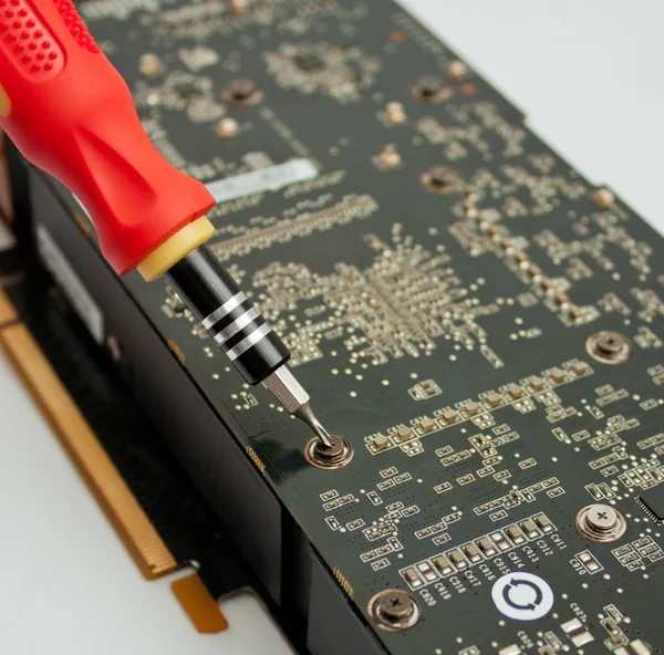 Process of repairing computer electronic board — Stock Photo, Image