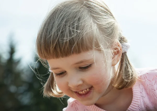 Egy szép kis lány pigtails portréja — Stock Fotó