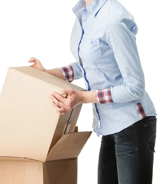 Young woman holding empty cardboard boxes — Stock Photo, Image