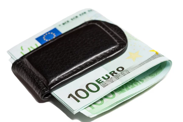 Billetes en euros en la abrazadera —  Fotos de Stock