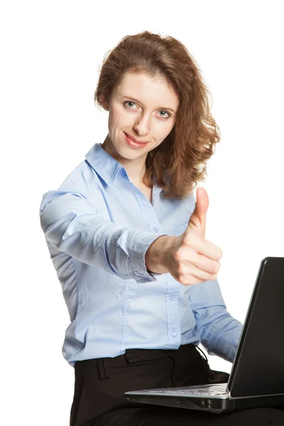 Young businesswoman showing trumbs up — Stock Photo, Image