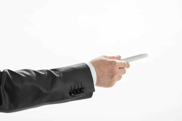 Businessman pointing at copy space — Stock Photo, Image