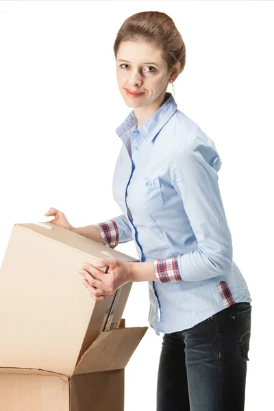 Young woman holding empty cardboard boxes — Stock Photo, Image