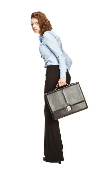 Evrak çantası runing uzaklıkta bulunan korkusu ile genç iş kadını — Stok fotoğraf