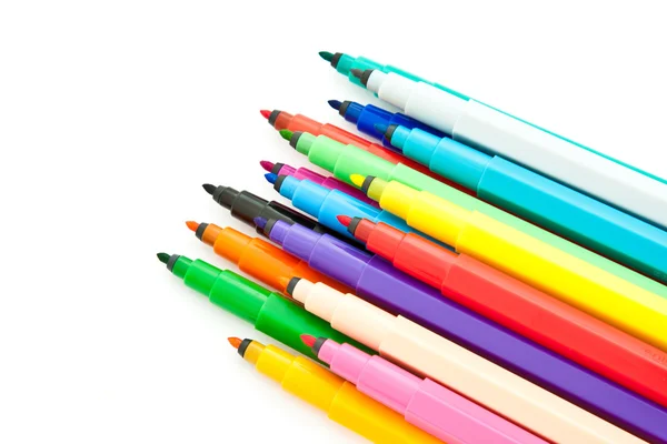 Diagonal fragment of opened colorful markers — Stock Photo, Image