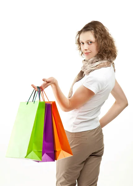 Happy girl holding shopping bags — Stock Photo, Image