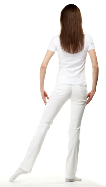 Young brunette woman doing sport exercises — Stock Photo, Image